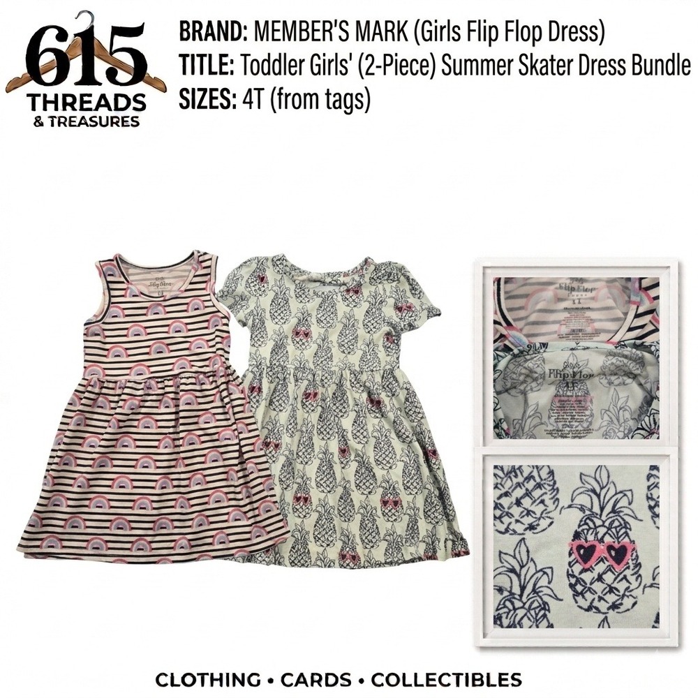 Member's Mark Toddler Girls 4T Skater Dress Bundle Rainbow Pineapple 2-Piece Set